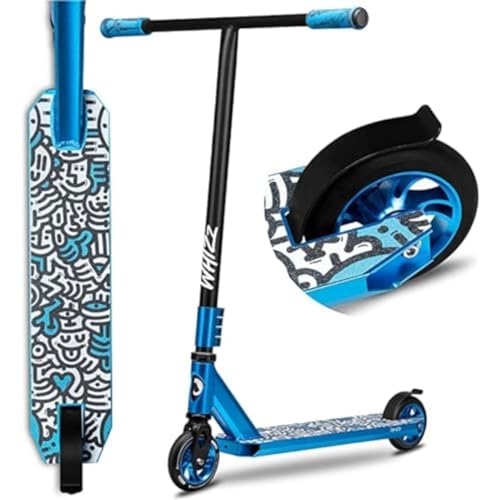 LIONELO WHIZZ Stunt Roller, ABEC-9 Kugellager, Aluminium Deck, HIC Kompressionssystem, 110mm Rollen, breiter T-Tube Lenker, Flex Fender MN Steel Bremse, einzigartiges Design (Blau)