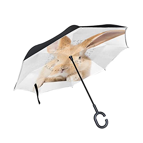 hengpai Roter flauschiger Kaninchen-weißer Osterhasen-Regenschirm umgekehrt auf links gedreht, winddicht, UV-beständig, doppellagig für Damen