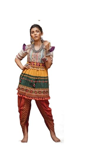 Gujarati Garba Dandiya Navratri Rakhi Spezielles besticktes Kediya Kleid Kurta mit Dhoti Hose, Mehrere Farben, M/L