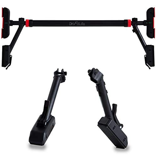 DH FitLife Klimmzugstange Türrahmen ohne Schrauben | Pull up bar Doorway zum Eindrehen | Türreck für Krafttraining | Reckstange für Tür 69-92cm | Mit Wasserwaage (All-In-One mit extra Stützen)