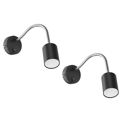 ledscom.de Leseleuchte WAIKA mit Schwanenhals und Schalter schwarz matt, inkl. 340lm LED GU10 Lampe, weiß, 2 Stk.