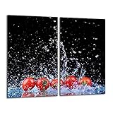 Gsmarkt | Herdabdeckplatten Schneidebrett Spritzschutz Set 2x30x52 | Bild auf Glas | Sicherheitsglas Gehärtetes Glas Bild | Motiv Tomate