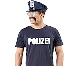 PartyMagix Polizei Kostüm T-Shirt mit Mütze Brille und Schnurrbart Verkleidung Karneval Fasching Karnevalskostüm in Blau Faschingskostüm für Erwachsene Unisex, Größe 3XL