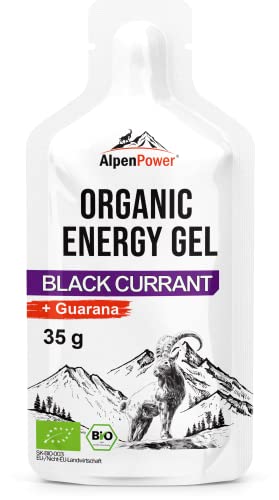 AlpenPower Bio Energy Gel Black Currant 12x 35g I 100% natürliche Inhaltsstoffe I Mit Koffein aus Guarana I Schnelle & langanhaltende Energie I Ohne Zusätze I Ideal für Ausdauersport