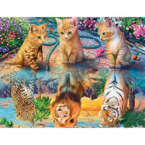 Nicole Knupfer 5D Diamant Malerei Set, Reflexion Katze DIY Diamond Painting Full Crystal Strass Stickerei Dekoration für Home Wall Büro Dekoration (50x70cm)