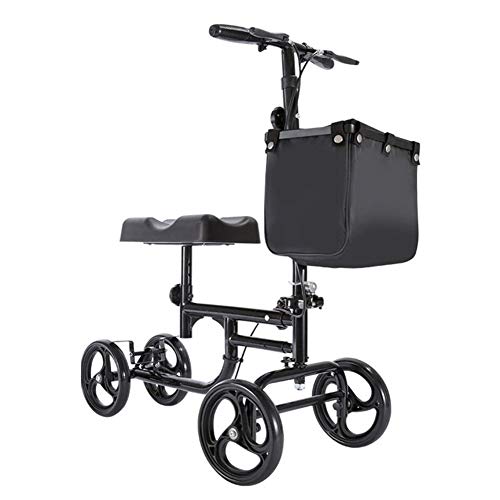Schwarzer tragbarer Knie-Roller, höhenverstellbarer klappbarer Knie-Scooter-Wagen, für Fuß-Knöchel-Verletzungen, kompakte Tritthilfe, Belastung 150 kg