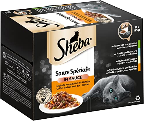 Sheba Sauce Spéciale, Edle Nassfutter-Kreationen für ausgewachsene Katzen, Alleinfuttermittel in der Schale