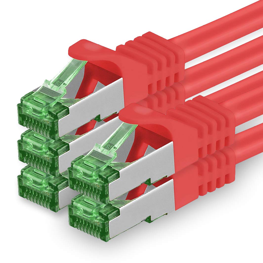 1aTTack.de 7.5 M Cat.7 Netzwerk-Kabel 5 Stück Cat7 Patch-Kabel Lan-Kabel Ethernet RJ45 10 Gbit/s (Alle Internetgeschwindigkeiten) Rot 7,5 Meter