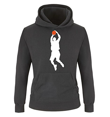 Comedy Shirts - Basketballspieler - Kinder Hoodie - Schwarz/Weiss-Orange Gr. 152