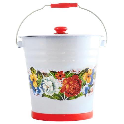 Emaille Eimer Wassereimer 12 Liter ca 28cm Durchmesser Erdbeeren Kunststoffboden/Retro Nostalgie Geschirr