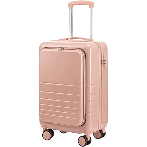 JUSHIW Robuster Aluminium-Kabinengepäck, seitliche Öffnung, Trolley-Koffer, 50,8 cm, Hardside-Gepäck, Universal-Rad, Koffer, Handgepäck, Pink-