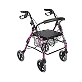 Rolling Upright Rollator Aluminum Folding Rollator Shopping Cart, Old Four-Wheeled Walking Frame Trolley Non-Slip Walking Stick with Hospital
