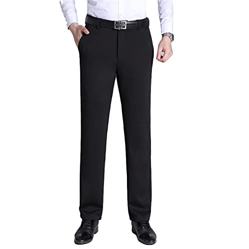 HJXX Anzughose Herren Slim Fit Flatfront Hose Business Casual Gerade geschnittenen Beinen/in untersetzten und normalen Größen,Schwarz,4X Large