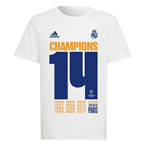 Real Madrid Unisex Baby Rm UCL Champ Y T-Shirt, weiß, 12 años
