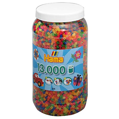 Hama Perlen 211-51 - Bügelperlen Dose mit ca. 13000 Midi Bastelperlen mit Durchmesser 5 mm, in Neon Mix, kreativer Bastelspaß für Groß und Klein
