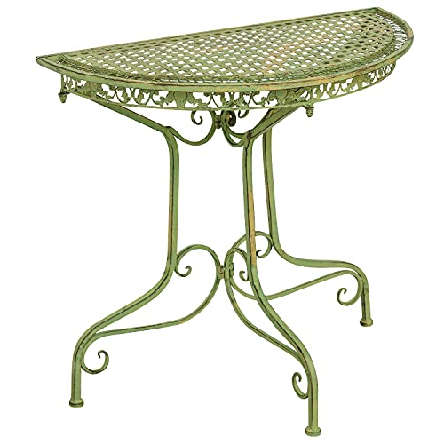 aubaho Balkontisch Gartentisch Eisen Tisch Garten grün Antik-Stil halbrund Konsole