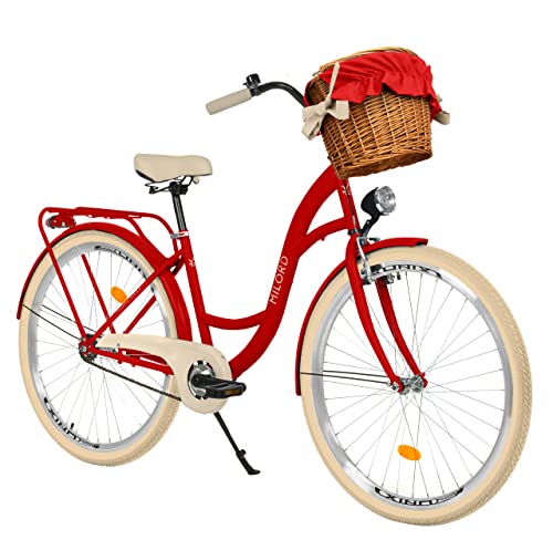Komfort Fahrrad Citybike Mit Weidenkorb Vintage Damenfahrrad Hollandrad, 28 Zoll, Rot, 1-Gang