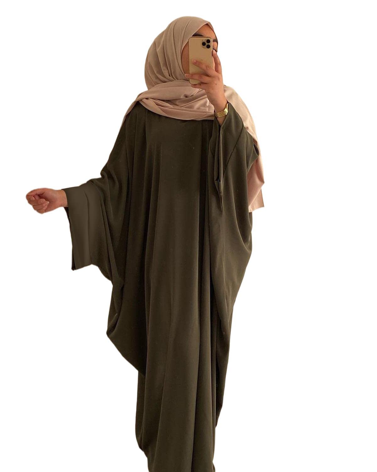 RUIG Damen Kleid Muslimische Gebet Abaya Islamische Robe Maxi Afrikanischer Kaftan Türkei Islam Dubai in voller Länge ohne Hijab, Armeegrün Einheitsgröße