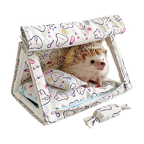 Multifunktions-Kleintier-Zelte, Haus-Höhle, Lebensraum-Versteck mit Waldversteck-Vorhang für Hamster/Mäuse/Rennmäuse/Meerschweinchen, Igel-Nest-Kissen, Betten mit Kissen
