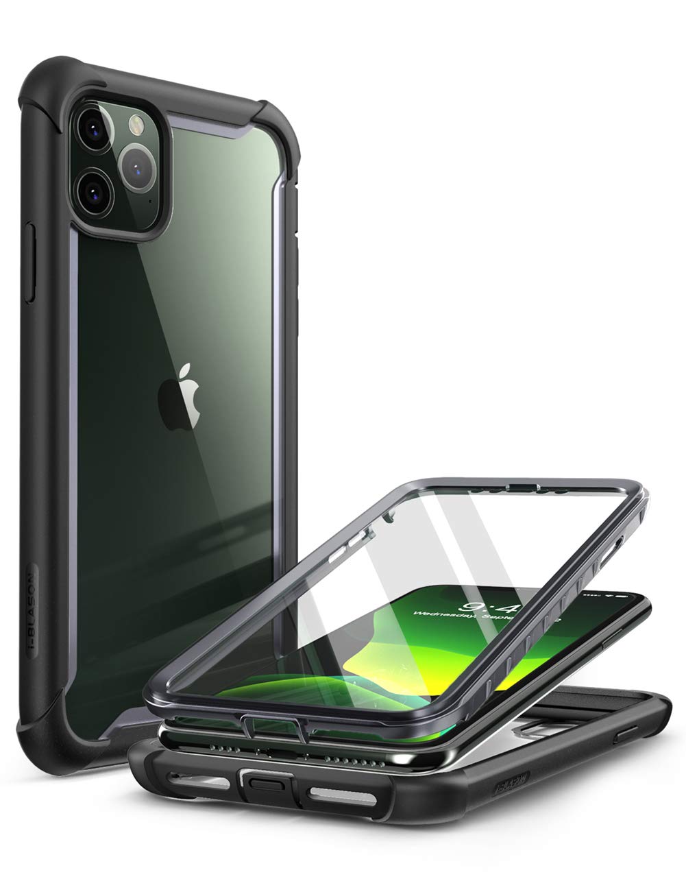 i-Blason Transparent Hülle für iPhone 11 Pro (5.8'') Bumper Case 360 Grad Handyhülle Transparent Schutzhülle Cover [Ares] mit Displayschutz, Schwarz