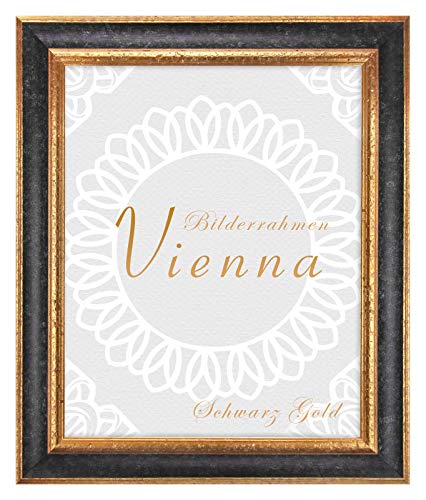 BIRAPA Bilderrahmen Vienna aus Massivholz 50x70 cm in Schwarz Gold Größen