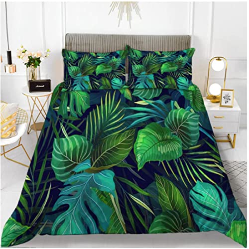Tropischer Bettbezug, Regenwald-Luxus-Bettbezug-Set, grüne Pflanze, Palmblatt, Polyester, Bettbezug, 3-teiliges Bettwäsche-Set 135x200cm Einzel