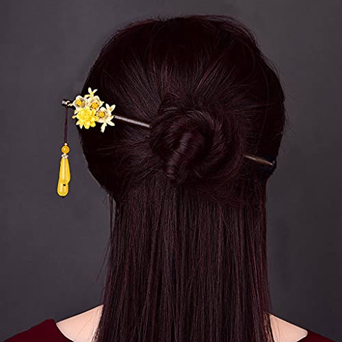 Haarschmuck, Kunstblume, Retro-Stil, Gelb, bequem, elegant, Wassertropfen-Holz, Haarstab