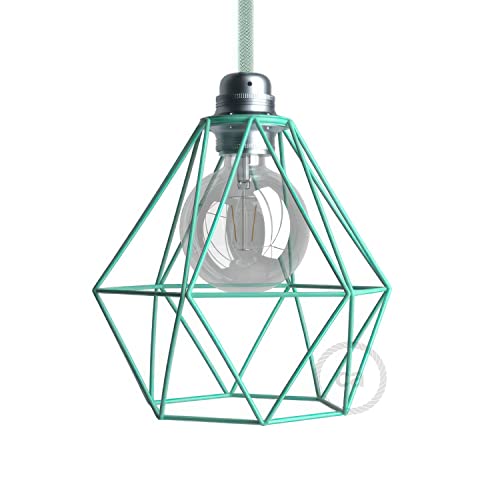 creative cables Diamantförmiger Lampenschirmkäfig aus Metall mit E27-Anschluss - Türkis
