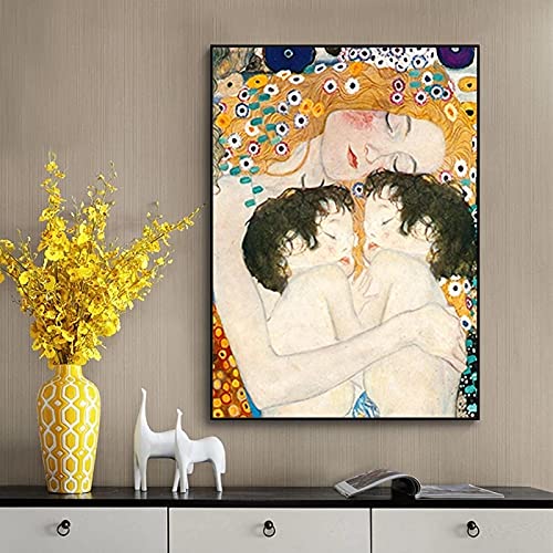 Berühmtes Gemälde Mutter Liebe Zwillinge Baby von Gustav Klimt Leinwand Gemälde Poster und Druck Wandkunst Bild Raumdekoration 60 x 85 cm Rahmenlos