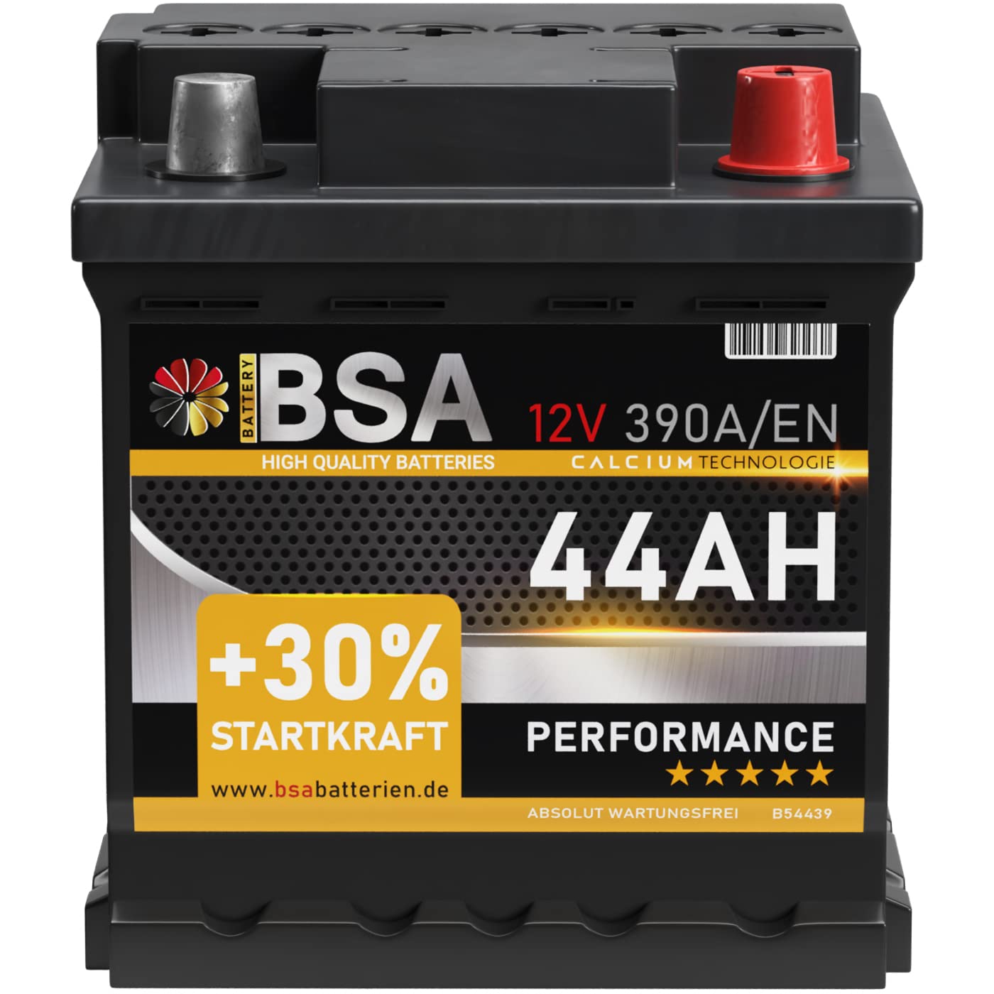 BSA Autobatterie 12V 44AH 390A/EN Starterbatterie ersetzt 45Ah 50Ah 46Ah 40Ah