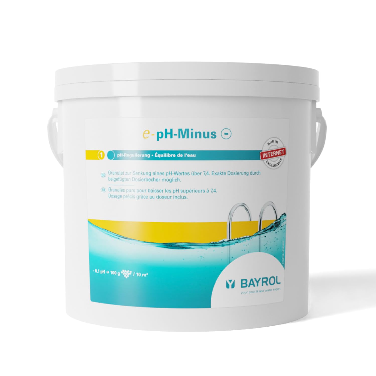 BAYROL e-pH-Minus Granulat 6 kg- senkt schnell & effektiv einen zu hohen pH Wert im Pool - einfache Dosierung direkt ins Wasser - enthält Dosierbecher - pH Senker - pH Regulierung Pool