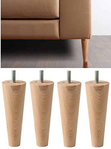 IPEA Füße für Möbel und Sofas, Höhe 16 cm, aus Preisholz,, konisch, 4 Beine für Schränke und Sessel – 160 mm, Füße aus Buche, helle Farbe