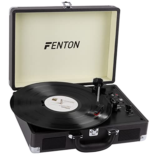 Fenton RP115 Retro-Plattenspieler im Koffer mit integrierten Lautsprechern, Bluetooth und USB - schwarz