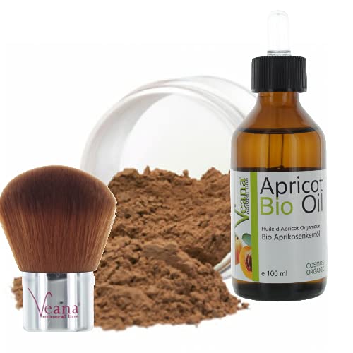 Mineral Make Up 9g + Premium BIO Aprikosenkernöl 100ml DE-Öko zertifiziert + Kabuki 20 Farbnuancen - für normale/trockene Haut - Nuance Milk Chocolate