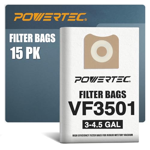 POWERTEC 75017-P3 15PK, VF3501 Filterbeutel für Ridgid/Workshop WS32045F Nass-Trockensauger