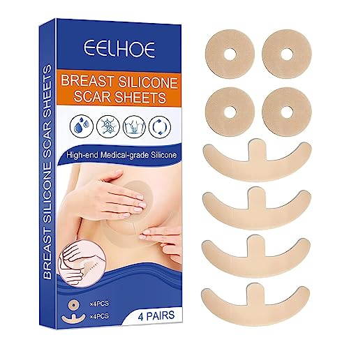 1/2/3Box Silicone Scar Sheets Silicone Scar Sheets For Breast 8 Pack Breast Reduction After For Scar Removal Sheets 4 Areola Soft Strips 4 Sheets (3Box)