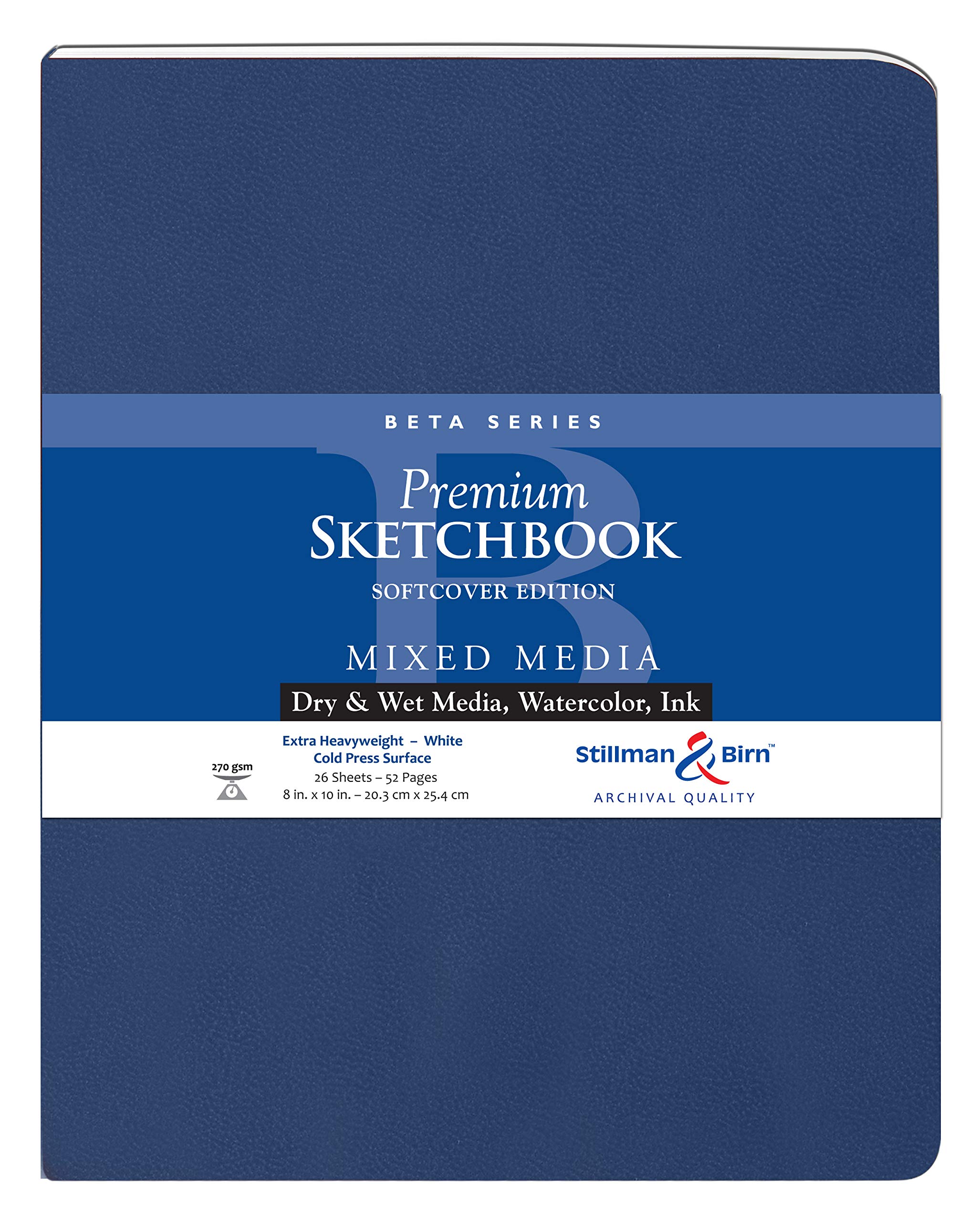 Stillman & Birn, White Beta Series Softcover Skizzenbuch 20,3 x 25,4 cm, 270 g/m² (extra schwer), Papier, Kaltpress-Oberfläche