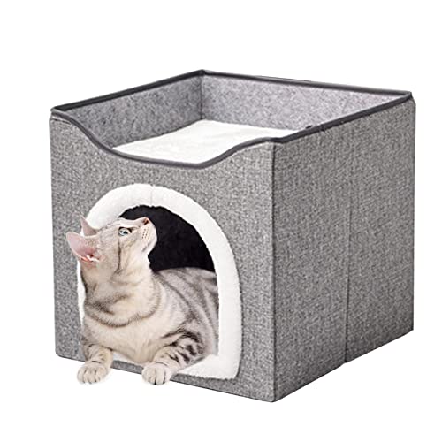 Zhihui Katzenhöhle für Wohnungskatzen | Faltbarer Katzenwürfel mit flauschigem Ball,Pet Supply Katzenhöhle für Katzen und Hunde unter 10 kg Reise-Camping-Picknick