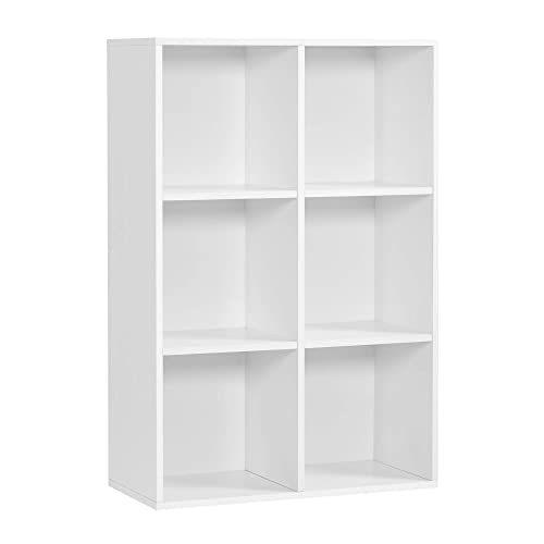 VASAGLE Bücherregal mit 6 Fächern, Holzregal, Würfelregal, Aufbewahrungsregal, 65,5 x 97,5 x 30 cm, weiß LBC203D