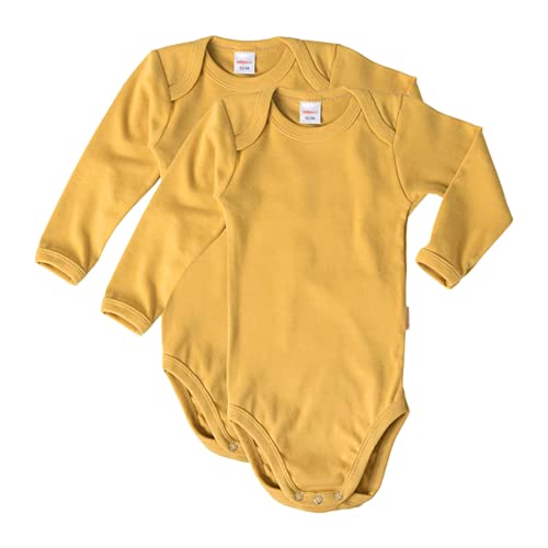 wellyou – Langarmbody Baby & Kinder aus 100% Baumwolle – Babybody für Mädchen & Jungen – 2er Set Langarm Baby Body in Größe 50-134 – Made in EU (Mustard | gr 116-122)