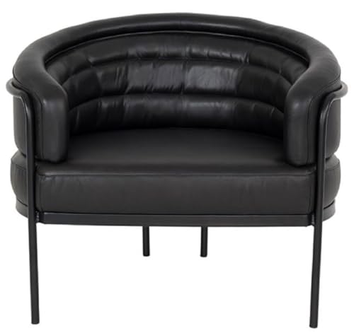 Casa Padrino Luxus Leder Sessel Schwarz 86 x 71 x H. 69 cm - Echtleder Wohnzimmer Sessel - Echtleder Möbel - Luxus Möbel