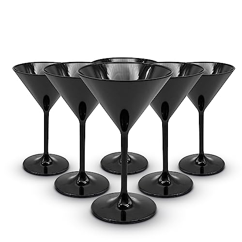 DOJA Barcelona | Schwarze Kunststoff-Martini-Gläser | 6er Pack | Hartplastik Trinkgläser | Polycarbonat-Gläser Schwarz | Wiederverwendbare Plastik-Martini-Gläser, Mehrweg Cocktail Becher