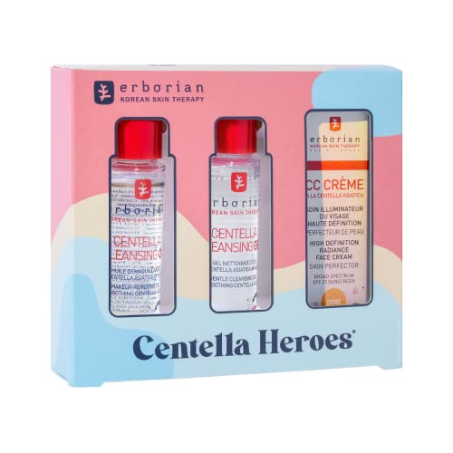 Erborian Centella Heroes - Beauty Gift Set mit CC Creme 15 ml, Centella Reinigungs-Öl & Gel 30 ml - Pflege für Strahlenden Teint - Koreanische Pflege - Hell