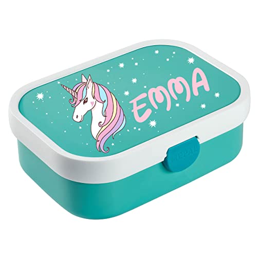 Ferocity Personalisierte Brotdose mit Namen Große und praktische Brotdose für Kinder Wunderschöne Lunchbox für Mädchen und Jungen mit verschiedenen Motiven Shiny Unicorn [087]