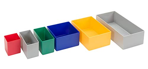 25 Stück Einsatzkasten Serie E63, Farben und Größen sortiert, 5 Farben u. 4 Größen, aus Polystyrol, Industrienorm, für Schubladen, Sortimentskästen etc. (Farb- u. Größenmix Set)