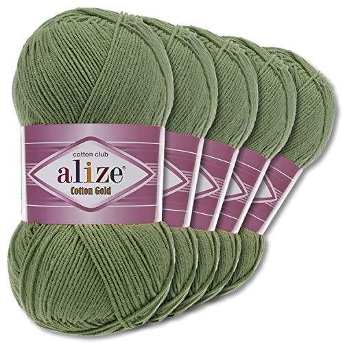 Alize 5 x 100 g Cotton Gold Premium Wolle| 39 Farben Sommerwolle Garn Stricken Amigurumi (485 | Grün)