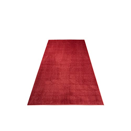 Teppich-Läufer Flur Hochflor - 80x300 cm - Rot, Einfarbig - Super Soft - Weiche Micro-Polyester Teppiche Schlafzimmer - Moderne Langflor Wohnzimmerteppiche