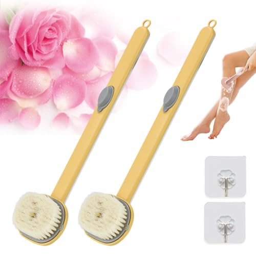 Long Handle Bath Massage Cleaning Brush, Long Handle Bath Massage Cleaning Brush with Soap Dispenser, Back Brush Long Handle for Shower, Shower Brush (2PCS Yellow)