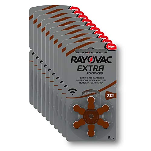 60 Rayovac Extra Advanced Nr 312 Hörgerätebatterie Zinc Air (P312 PR41 ZL3) mit 2 Stück LUXTOR® Reinigungstücher für Hörgeräte und Otoplastiken