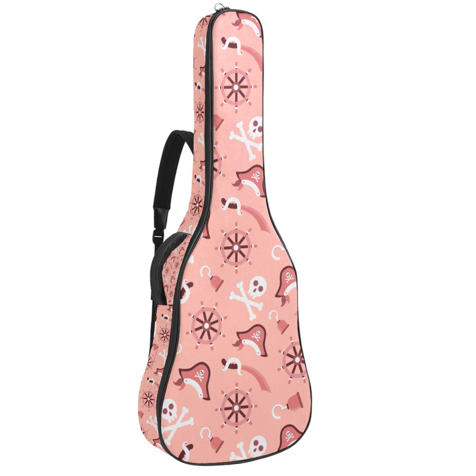 Gitarrentasche mit Reißverschluss, wasserdicht, weich, für Bassgitarre, Akustik- und klassische Folk-Gitarre, rosa Piraten-Element